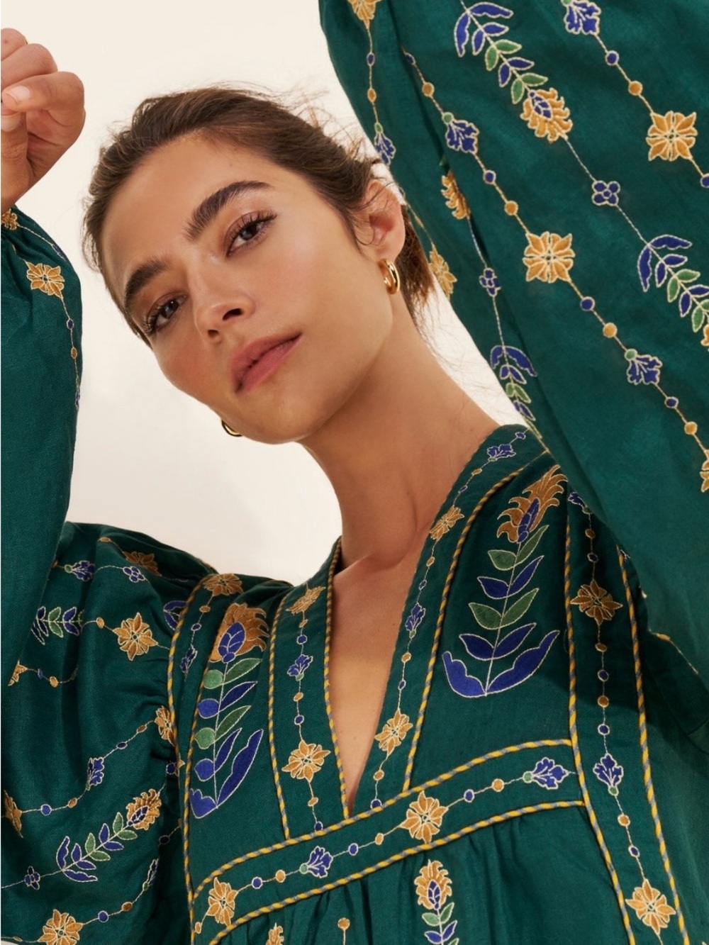FARM Rio Green Maxi Dress with Gold Floral Pineapple Embroidery - Picture 7 of 16